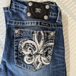 Miss Me Jeans Womens 29 Bootcut Denim JP5769B Bling Embroidered Distressed
